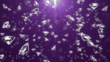 visual effect. crystals glittering in rays of light fall on a purple background. flickering on crystal faces. continuous loop animation. 3d render