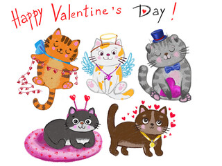 Valentine's day colored cat cliparts
