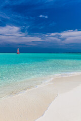 Obraz na płótnie Canvas White sandy beach in Maldives with amazing blue lagoon