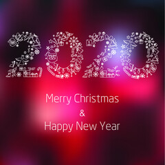 Happy New Year background 2020. Calendar template. The colorful, hand-drawn paper typeface on celebration background. Greeting card.