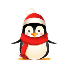 Cute penguin wear winter clothes - vector illustration isolated on white background