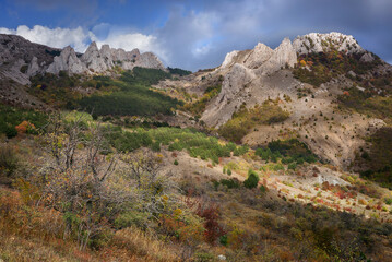 Autumn at Big Gates pass in the mountains of Crimea