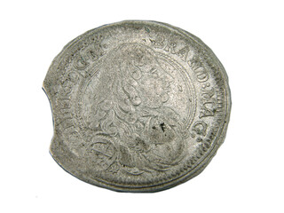 medieval european silver coin on white background