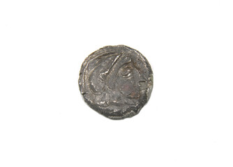 antique greek coin on white background