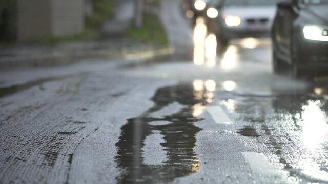 Heavy traffic on the roads in the rain.