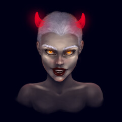 portrait of a woman in a carnival mask devil