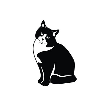 Illustration vector sitting cat pet animal silhouette logo design graphic