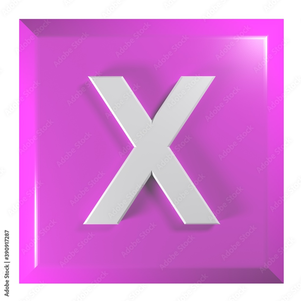 Fototapete pink square push button with the alphabetic letter x - 3d rendering illustration