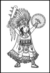 Indian maya chief for coloring. Vector template for children.