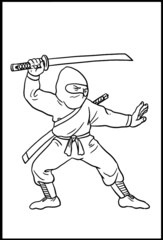 Ninja attack for coloring. Vector template for children.