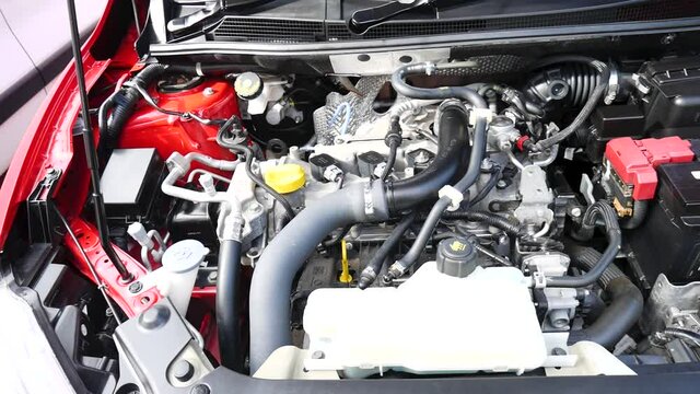 Complicated wiring of nissan pulsar car engine parts 