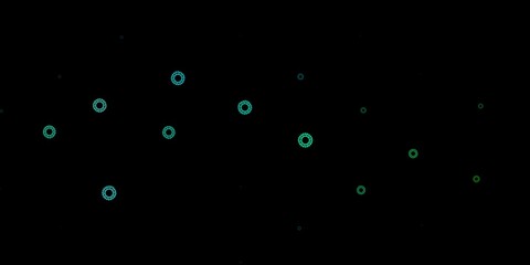 Dark blue, green vector background with covid-19 symbols.