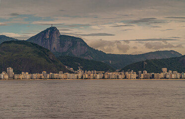 Rio de Janeiro, Brazil - December 22, 2008: Copacanba skyline with Christ the Redeemer on green...
