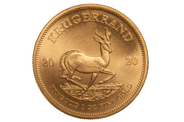 Krugerand 1 OZ Gold on white Background from South Africa.