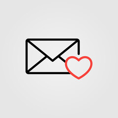 Envelope with heart sign. Love message, romantic letter icon. Favorite, like email symbol. Vector illustration.