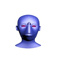 blue goblin head on a white background.