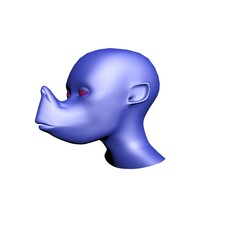 blue goblin head on a white background.