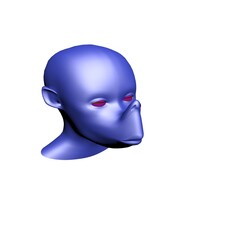 blue goblin head on a white background.