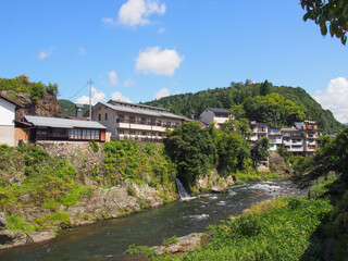 Fototapeta premium Yoshida River seen from Miyagase Bridge, Gujo City, Gifu Prefecture