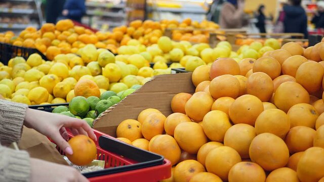Supermarket shopping girl woman fruit food buy