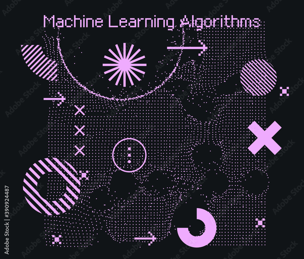 Leinwandbilder Big data and machine learning visualization. Network connection structure made of array of dots and composition of geometric shapes.