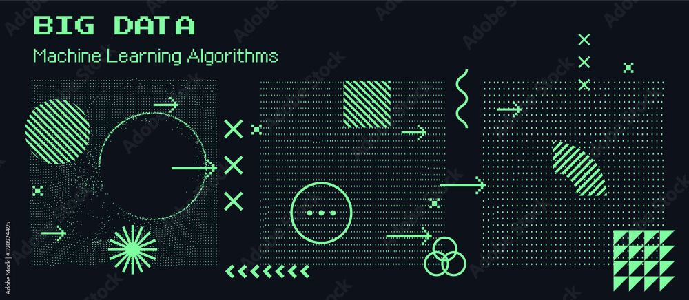 Leinwandbilder Big data and machine learning visualization. Network connection structure made of array of dots and composition of geometric shapes.