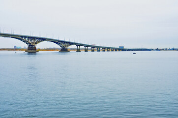 Russian Saratov October 30, 2020: bridge over the Volga in autumn
