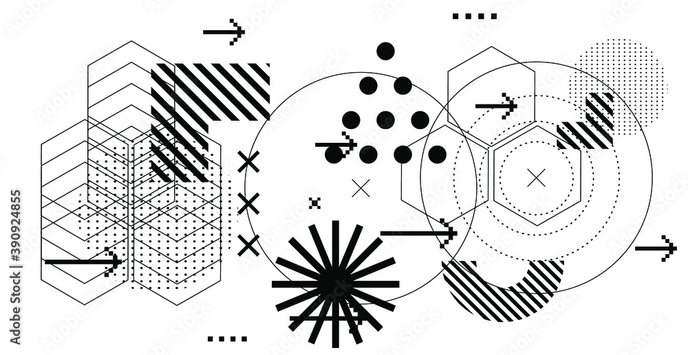 Aufkleber Abstract futuristic background with composition of geometric shapes and forms. Cyberpunk sci-fi style template for trendy modern bold poser and cover design.