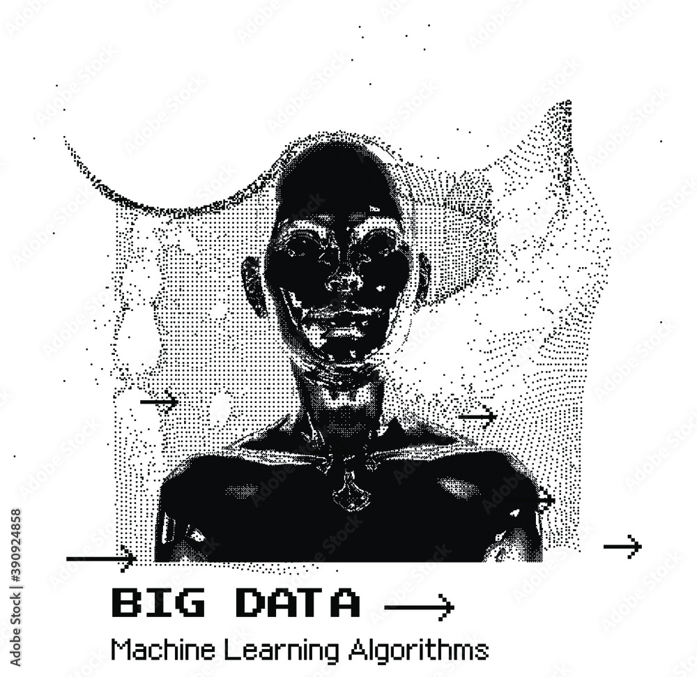 Poster Silhouette of a human head made of dots and particles. Concept of Artificial intelligence and Neural Network.