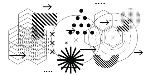 Abstract futuristic background with composition of geometric shapes and forms. Cyberpunk sci-fi style template for trendy modern bold poser and cover design.