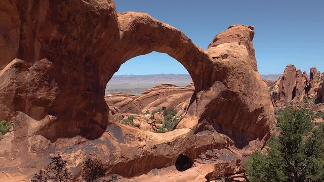 Oblique view of Double O Arch. Arches National Park, Utah, MOAB, USA