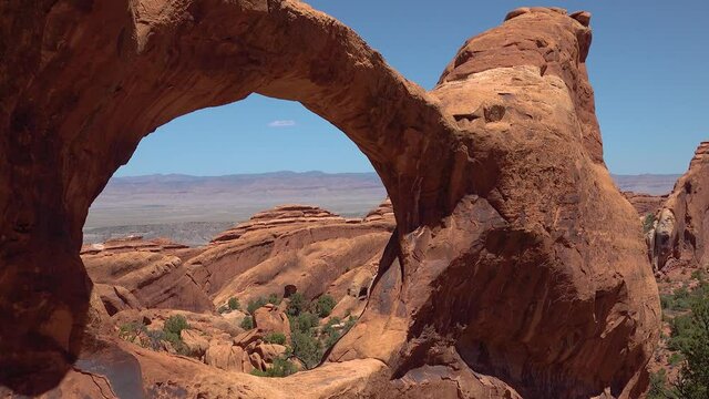 Oblique view of Double O Arch. Arches National Park, Utah, MOAB, USA