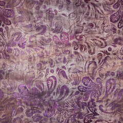 Fototapeta premium Luxury purple and tan damask seamless pattern. High quality illustration. Mysterious and luxurious grape and beige colored ornamental textured pattern swatch. Fancy and glamorous romantic design.