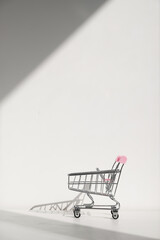 Shopping cart isolated on white background. Safe online shopping on quarantine concept. Empty...