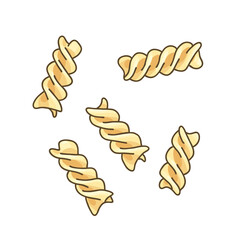 Fusilli, rotini. Corkscrew-shaped Italian pasta. Vector illustration of pasta on white background. Pasta shapes and types. 