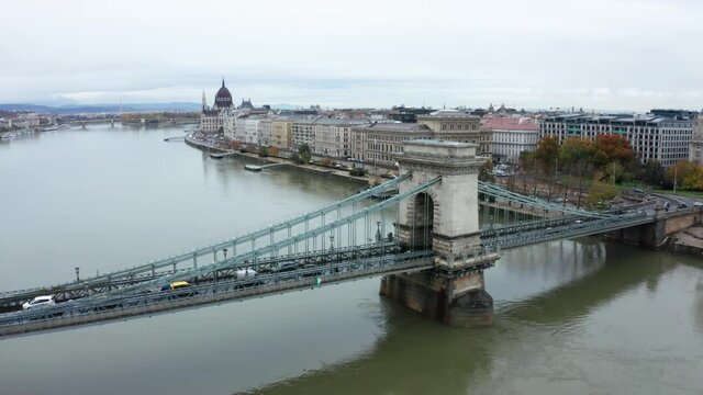 Chain Bridge in Budapest, Hungary, in poor condition, before renovation.