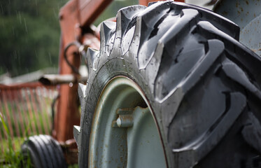 close up of a tractor wheel