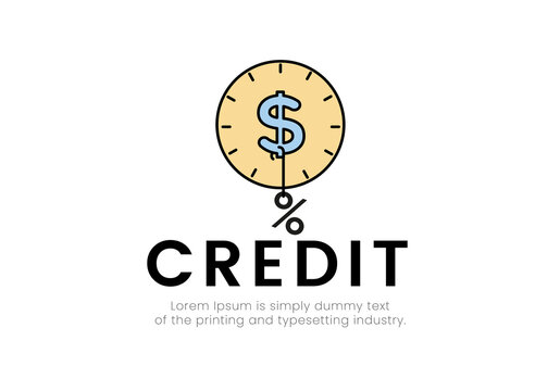 Finance. Credit. The logo of the dial with the dollar sign on which the percent sign hangs on a hook, the inscription credit. Vector illustration