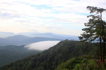 layers of mountains with fog
