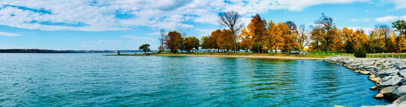 Panoramic View Of The Long Point State Park On Cayuga Lake, New York