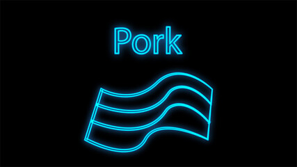 Glowing neon Bacon stripe icon isolated on brick wall background. Vector Illustration
