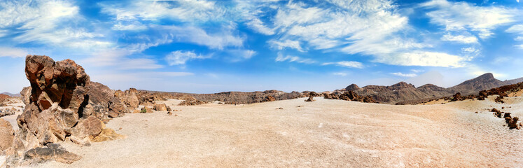 Panoramic view in the Teide National Park with desert and mountains