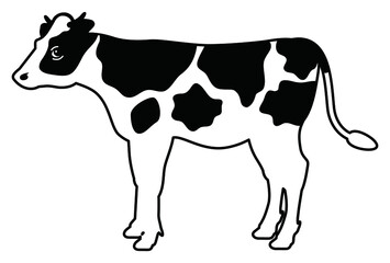 白黒模様のある牛の全身イラスト【横向き】