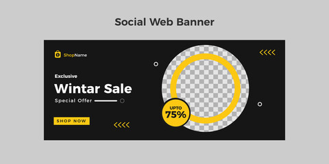 winter sale web banner  for social media stories. black winter banners with snowflakes