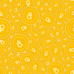 Russian ruble coins seamless pattern. Ecstatic sca