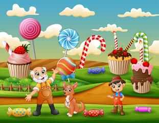The farmers in the sweet land background