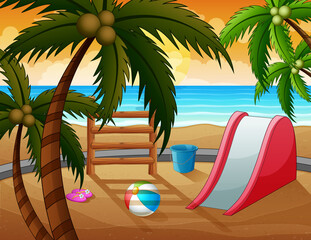 Obraz premium A slide with toys at the beach illustration