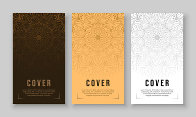 Fototapeta premium Luxury mandala background with floral ornament pattern. Hand drawn mandala design. Vector mandala template for decoration invitation, cards, wedding, logos, cover, brochure, flyer, banner.