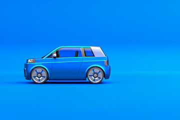 blue car. Generic Electric Car, Hybrid Vehicle, Futuristic City Car, Alternative Fuel Vehicle, Electric Vehicle Charging Station, In Blue Photography Studio, Created In 3d Software.