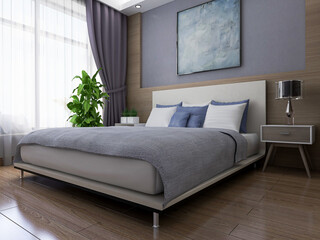  elegant and modern bedroom design, big bed with overcoat cabinet, coffee table, TV, carpet, etc., very comfortable and leisure.